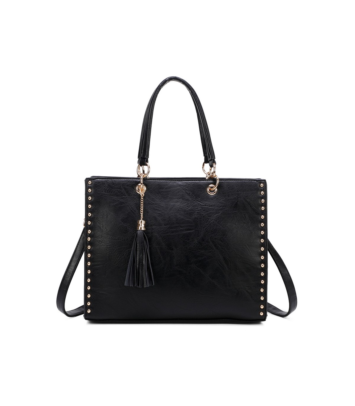 T11827 - Bolso con neceser rectangular y decoraciones de tachuelas