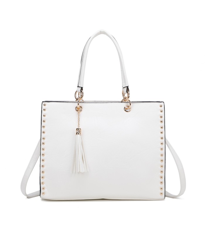 T11827 - Bolso con neceser rectangular y decoraciones de tachuelas