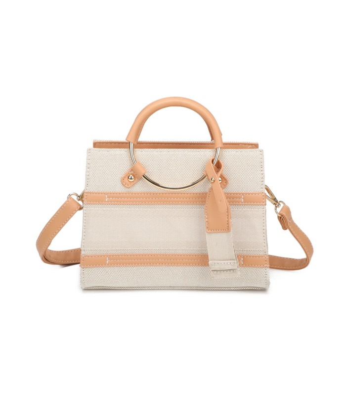 T11834 - Bolso de asas redondas con bandolera y líneas horizontales de color