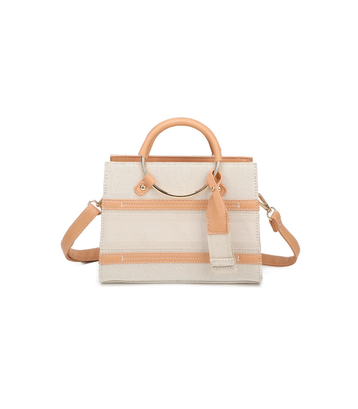 T11834 - Bolso de asas redondas con bandolera y líneas horizontales de color