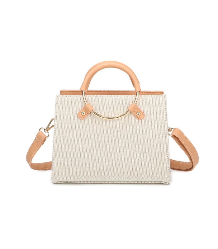 T11834 - Bolso de asas redondas con bandolera y líneas horizontales de color