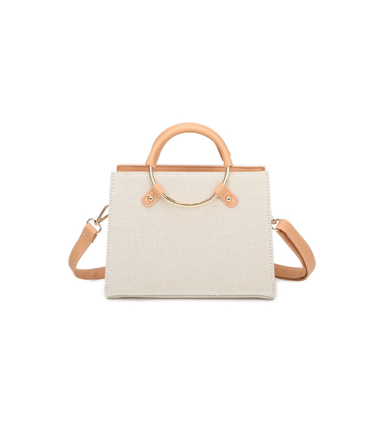 T11834 - Bolso de asas redondas con bandolera y líneas horizontales de color