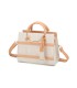 T11834 - Bolso de asas redondas con bandolera y líneas horizontales de color