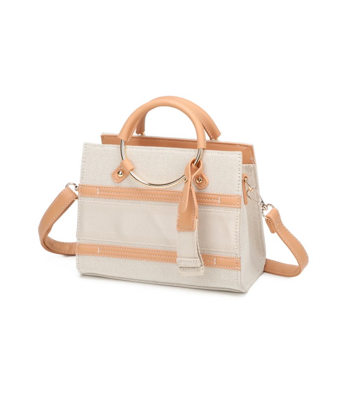 T11834 - Bolso de asas redondas con bandolera y líneas horizontales de color