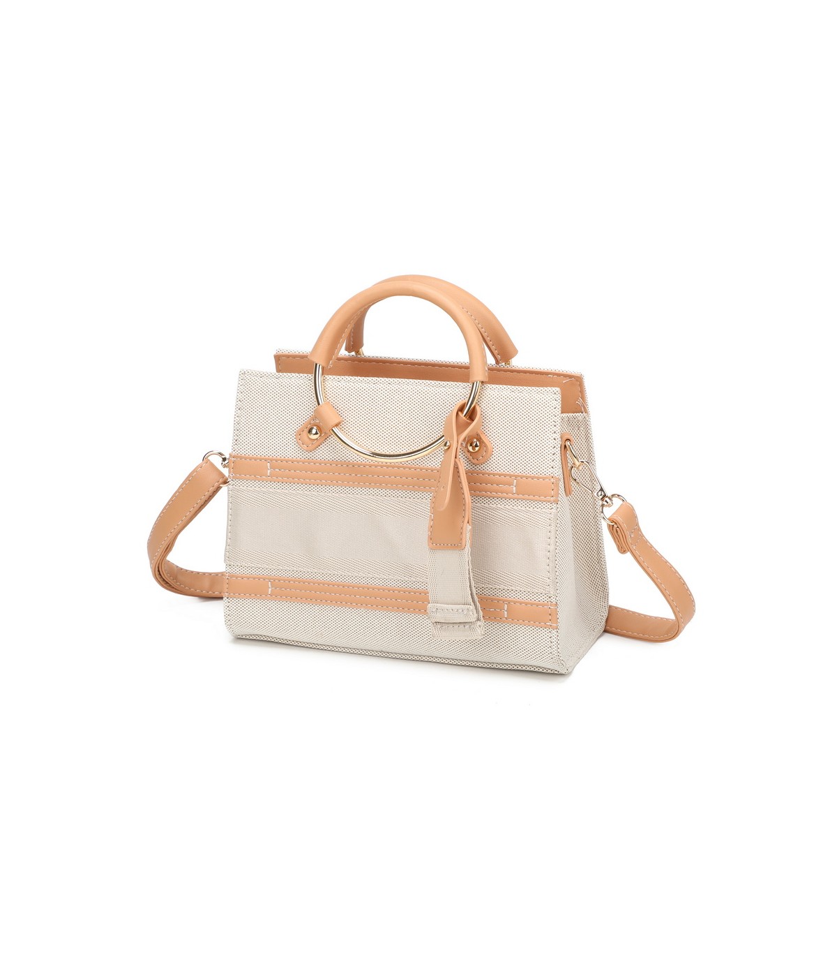 T11834 - Bolso de asas redondas con bandolera y líneas horizontales de color