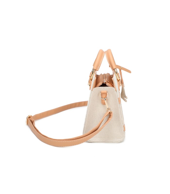 T11834 - Bolso de asas redondas con bandolera y líneas horizontales de color