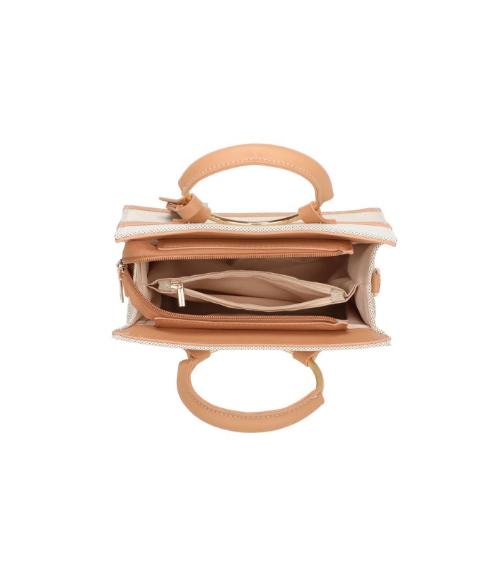 T11834 - Bolso de asas redondas con bandolera y líneas horizontales de color