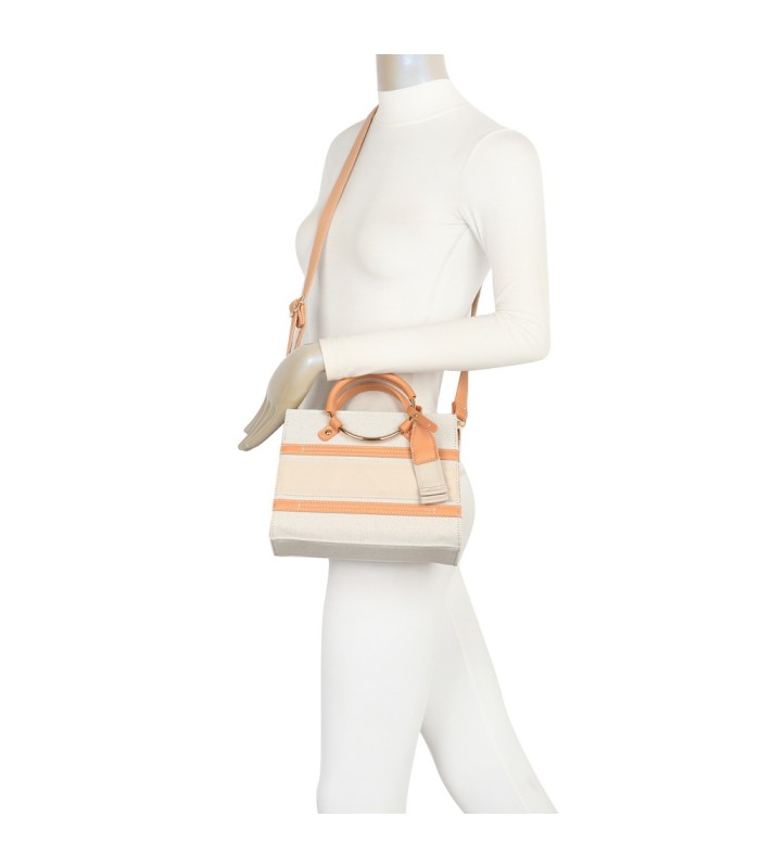 T11834 - Bolso de asas redondas con bandolera y líneas horizontales de color