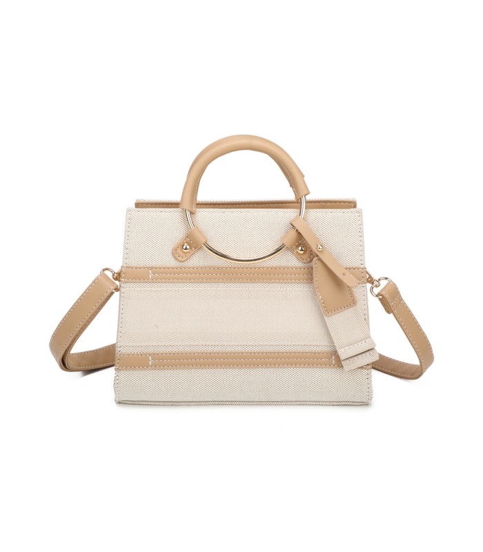 T11834 - Bolso de asas redondas con bandolera y líneas horizontales de color