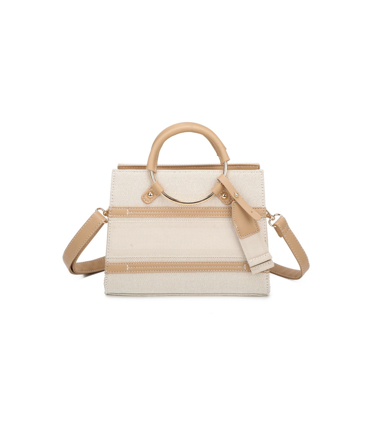 T11834 - Bolso de asas redondas con bandolera y líneas horizontales de color
