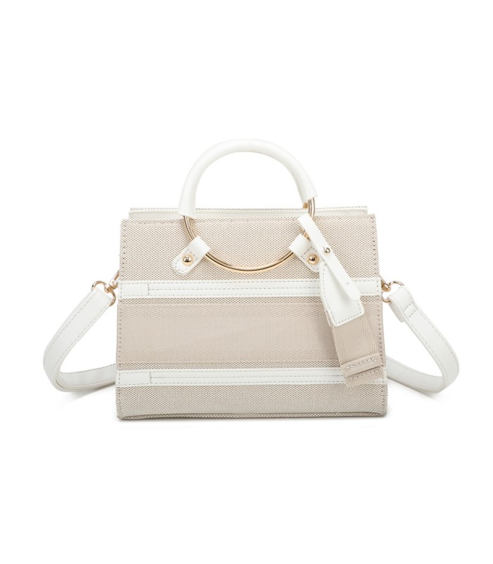 T11834 - Bolso de asas redondas con bandolera y líneas horizontales de color