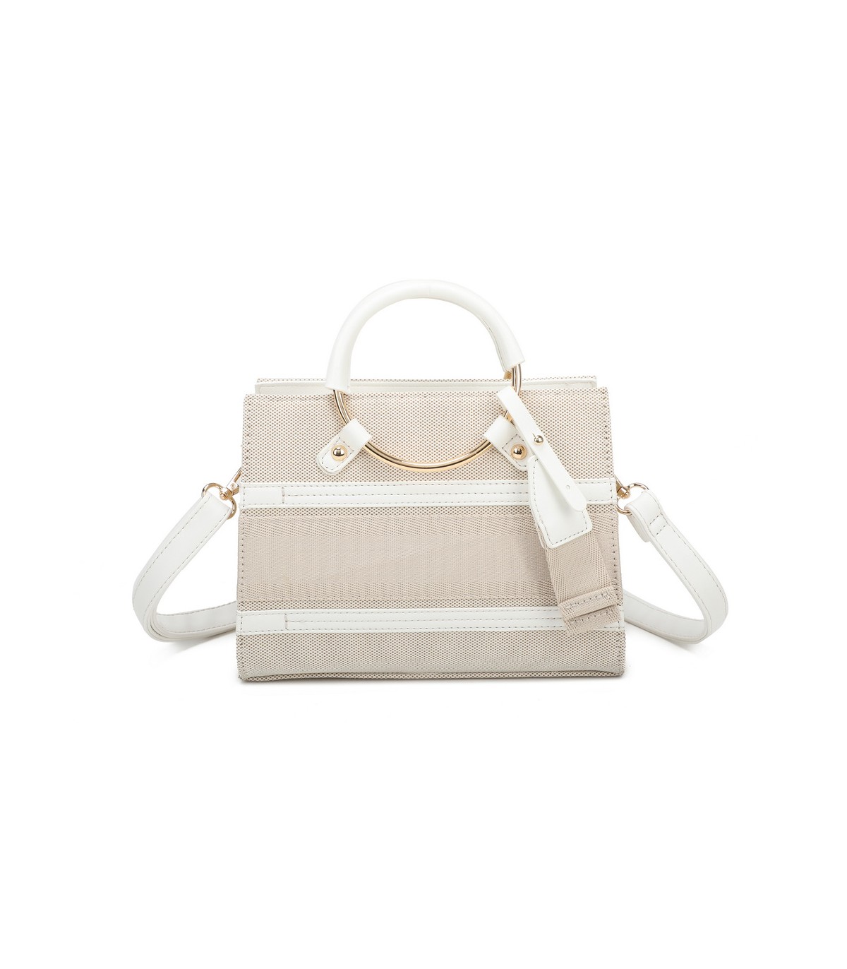 T11834 - Bolso de asas redondas con bandolera y líneas horizontales de color