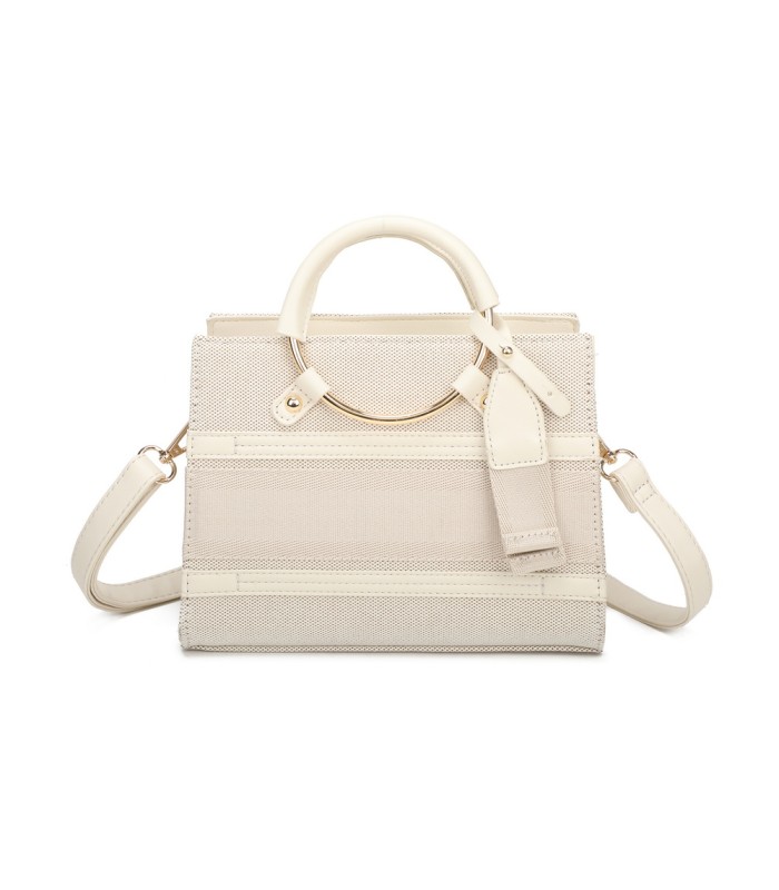 T11834 - Bolso de asas redondas con bandolera y líneas horizontales de color