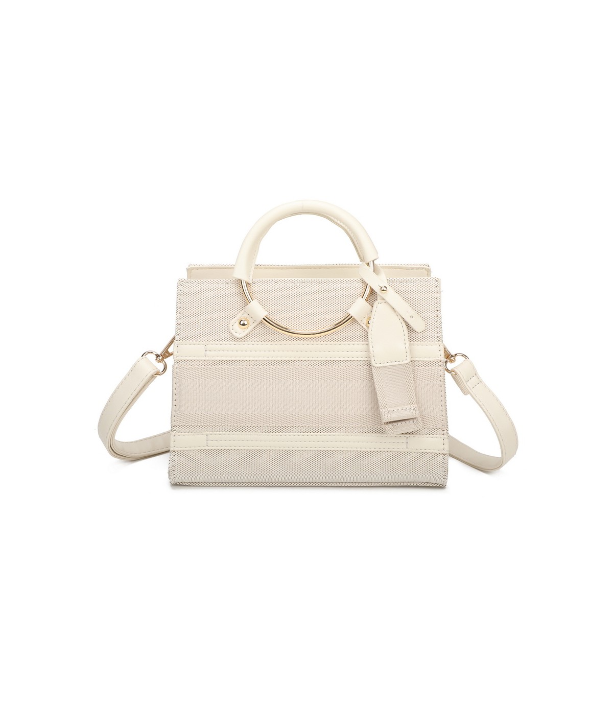 T11834 - Bolso de asas redondas con bandolera y líneas horizontales de color