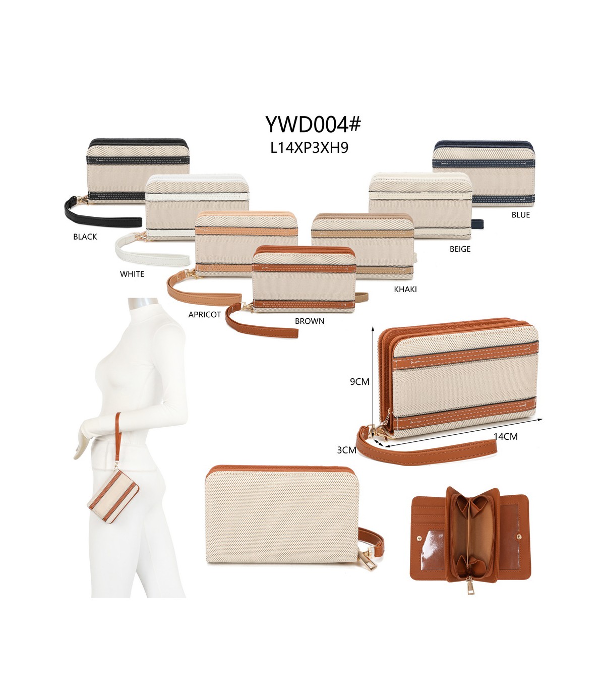 YWD004 - Cartera que se abre en abanico con varias ventanas para documentos y monedero