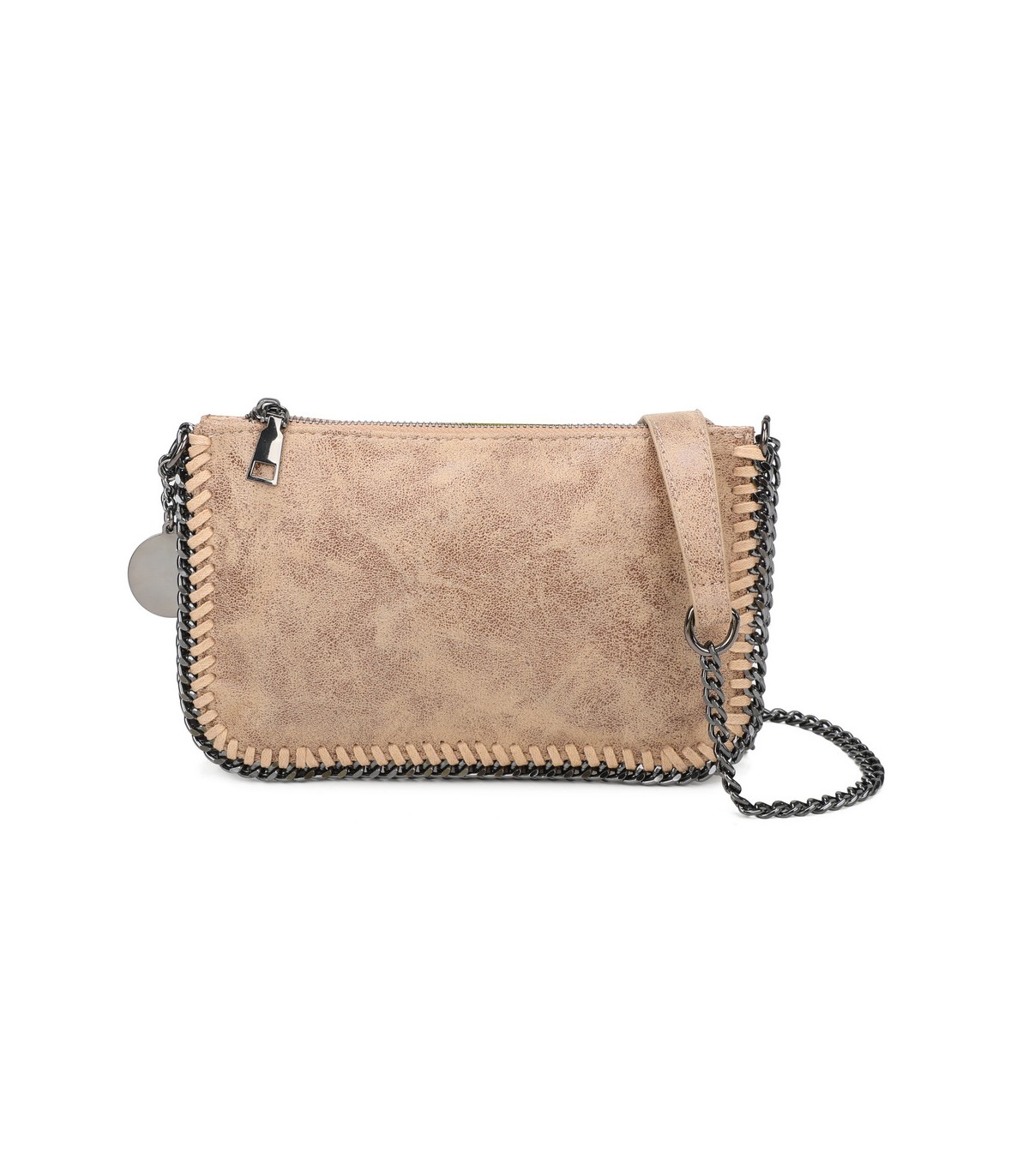 T11824 - Bolso de metalizado para fiesta con bandolera de cadena
