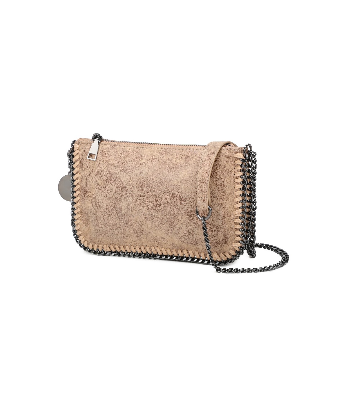 T11824 - Bolso de metalizado para fiesta con bandolera de cadena