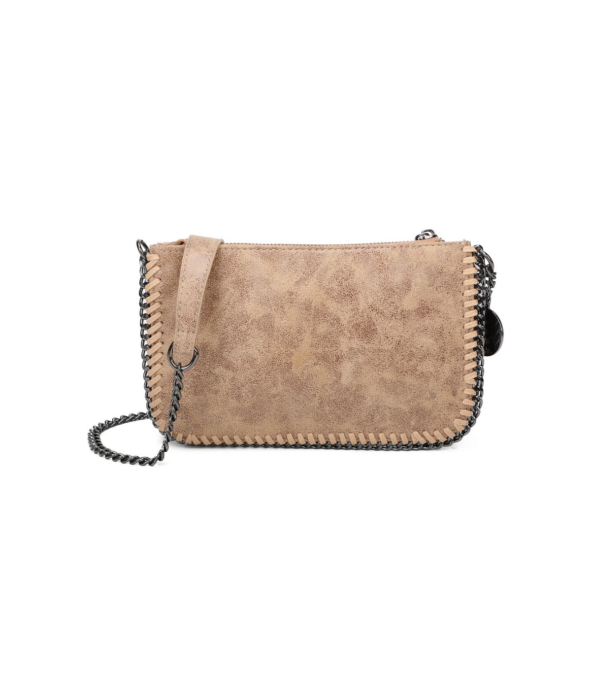 T11824 - Bolso de metalizado para fiesta con bandolera de cadena