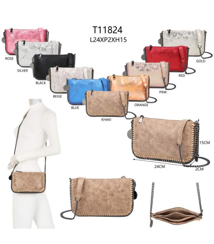 T11824 - Bolso de metalizado para fiesta con bandolera de cadena