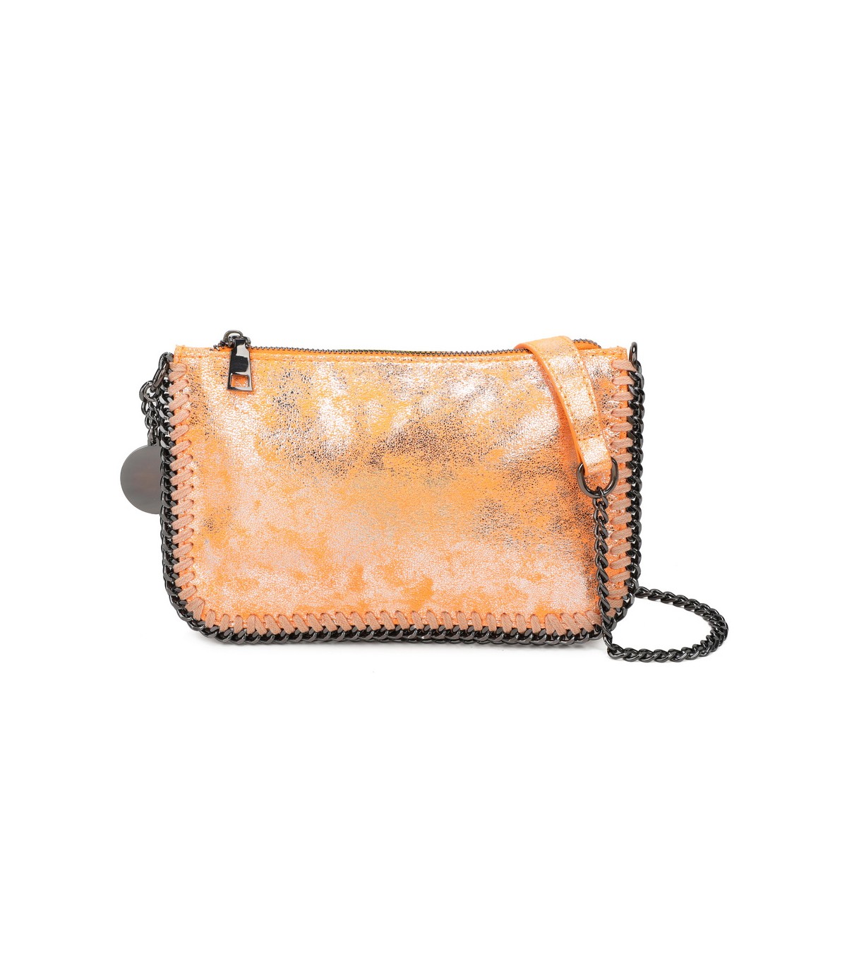 T11824 - Bolso de metalizado para fiesta con bandolera de cadena