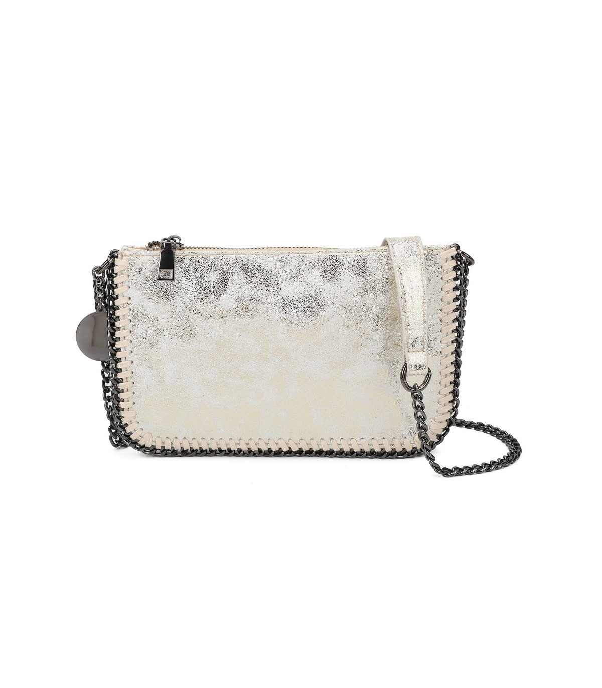 T11824 - Bolso de metalizado para fiesta con bandolera de cadena