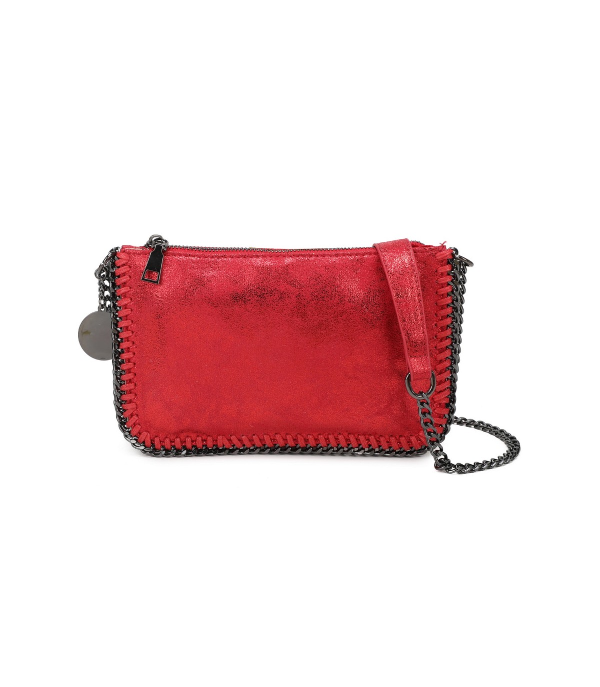 T11824 - Bolso de metalizado para fiesta con bandolera de cadena