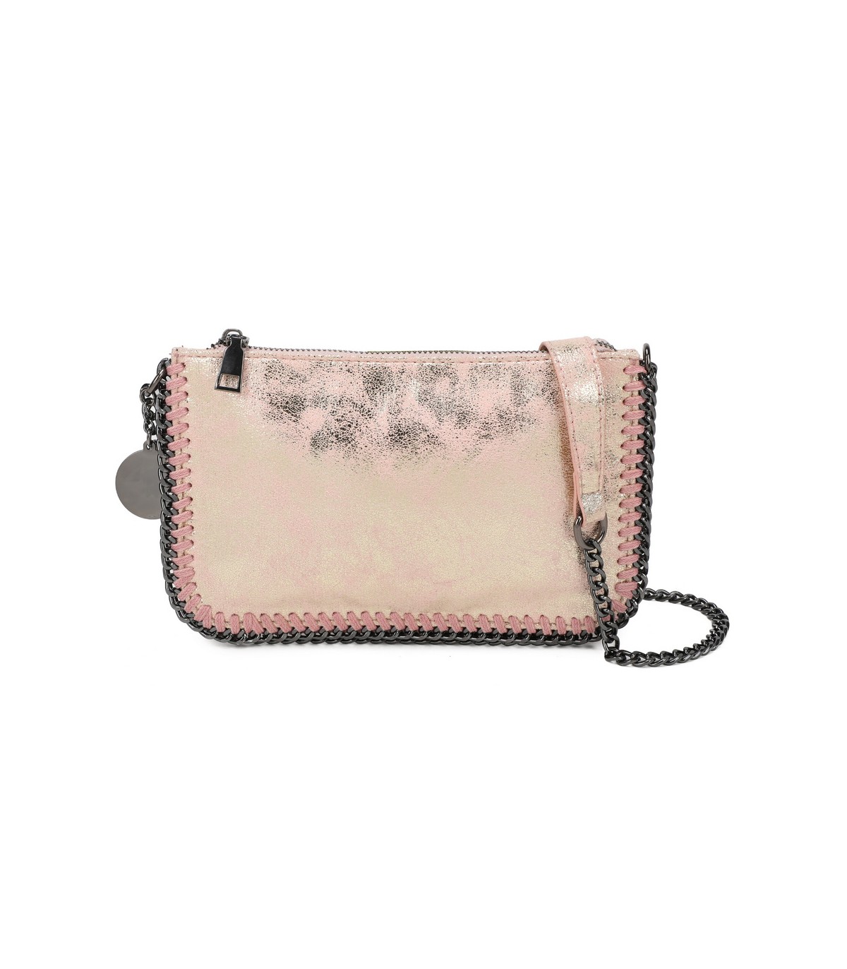 T11824 - Bolso de metalizado para fiesta con bandolera de cadena