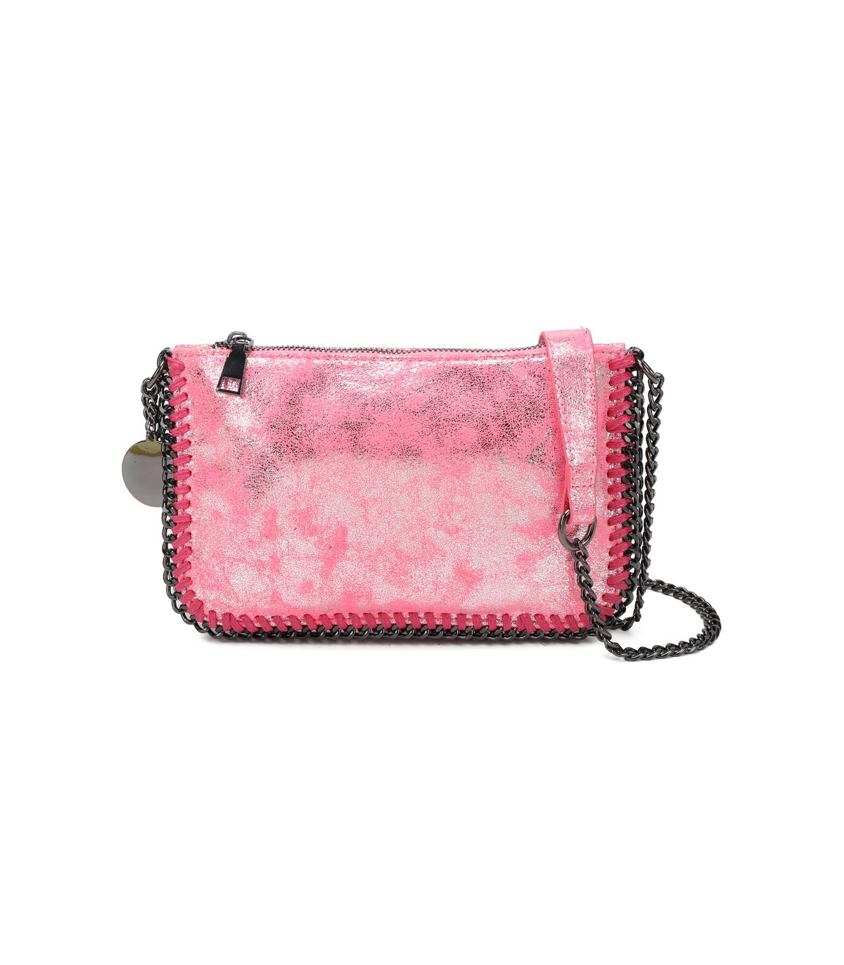 T11824 - Bolso de metalizado para fiesta con bandolera de cadena