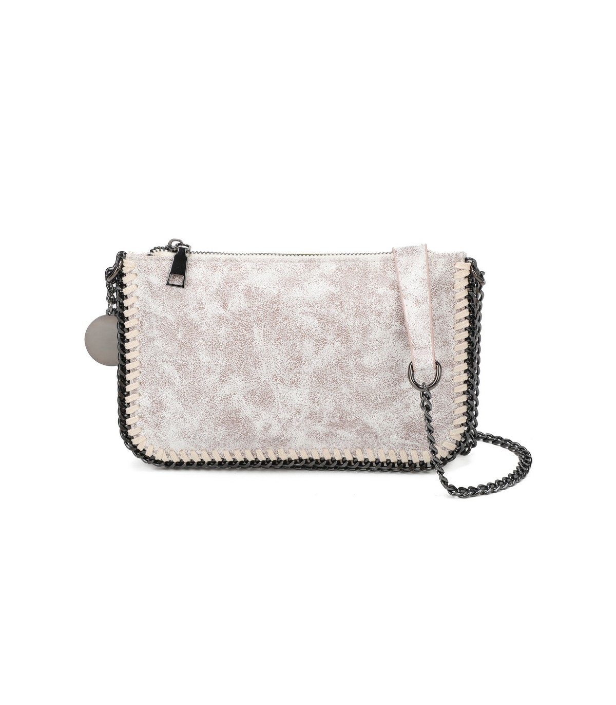 T11824 - Bolso de metalizado para fiesta con bandolera de cadena
