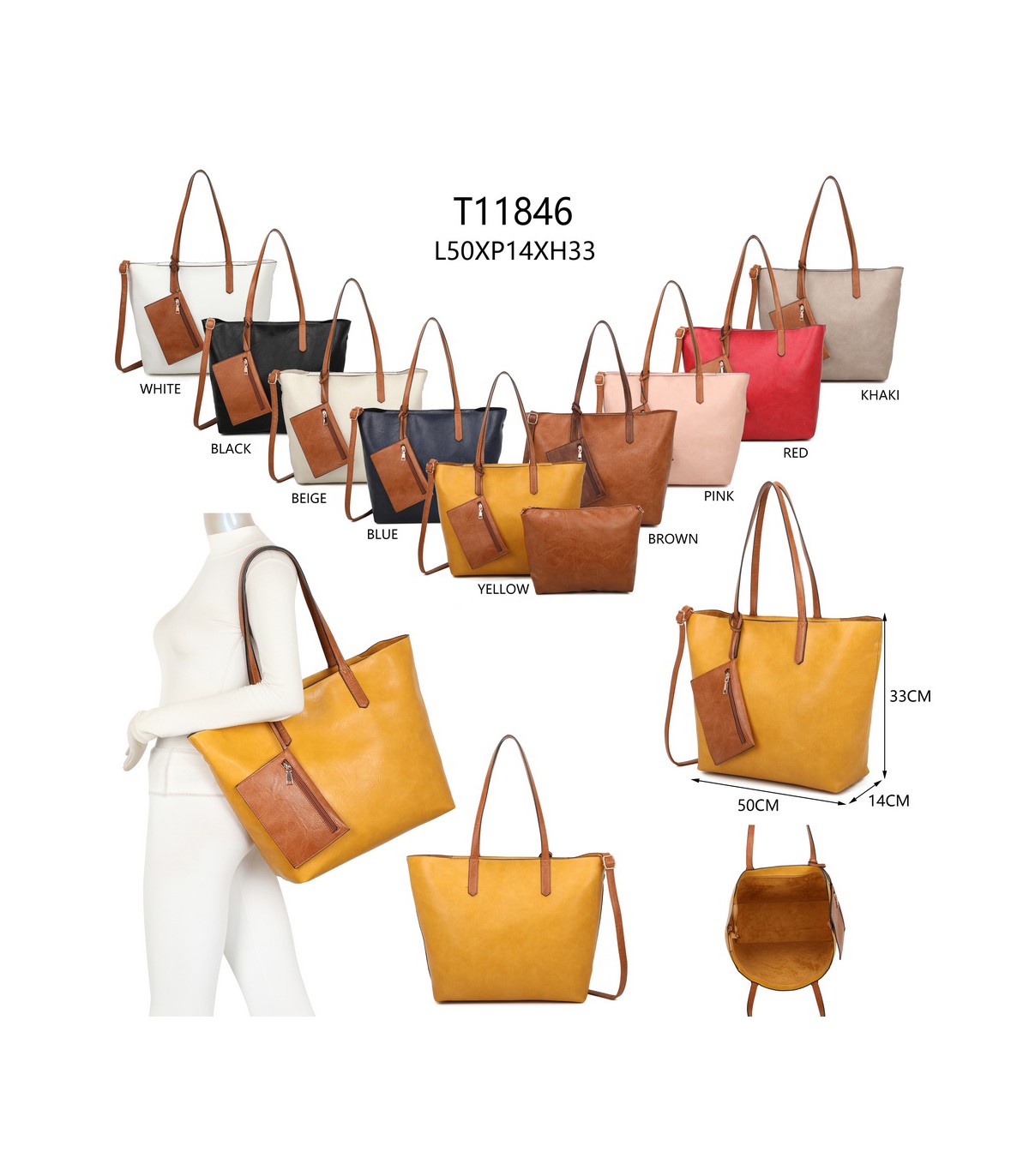 T11846 - Bolso con neceser y monedero asa amplia para llevar al hombro
