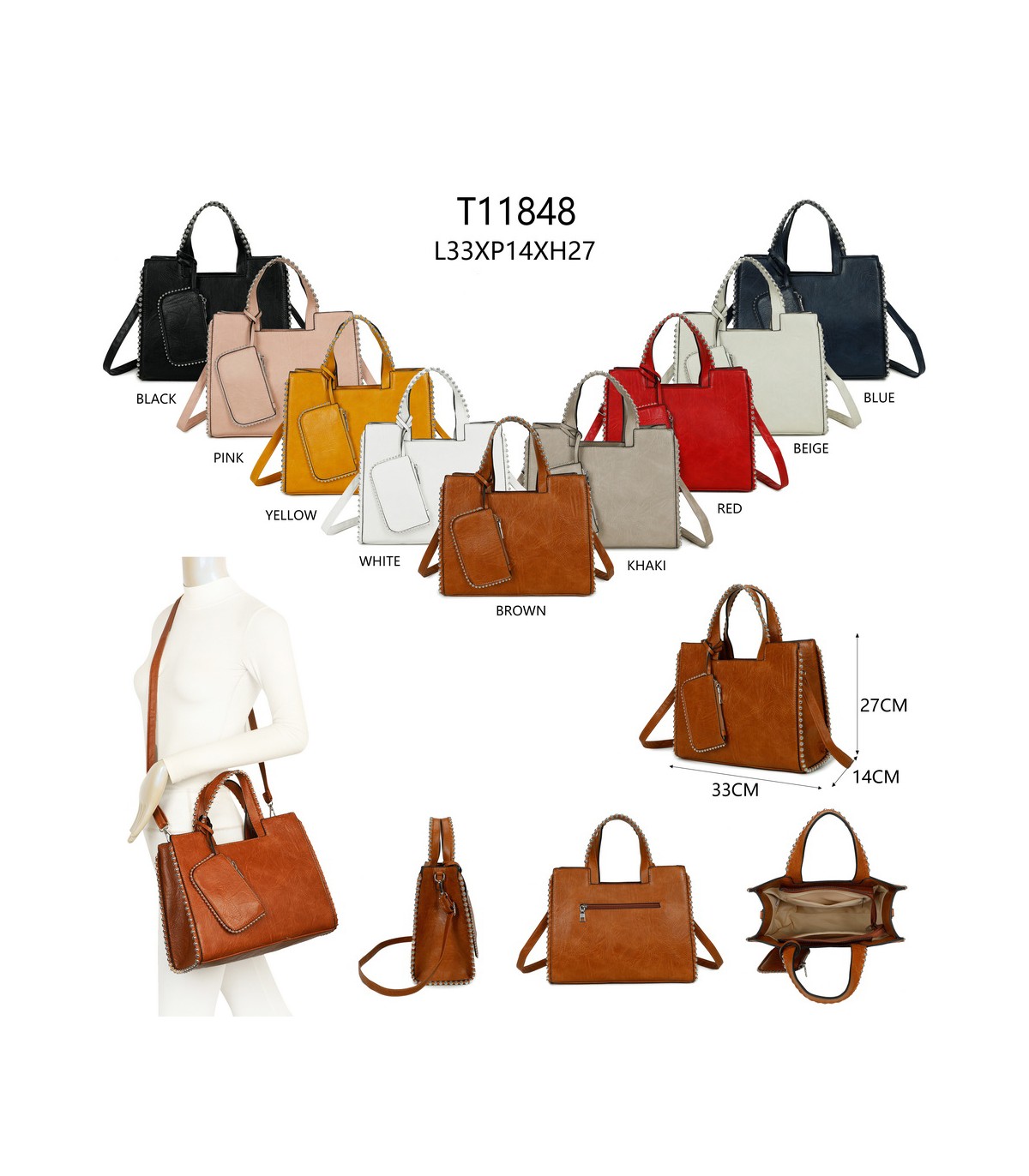 T11848 - Bolso bandolera con bolsillo exterior trasero y monedero a juego
