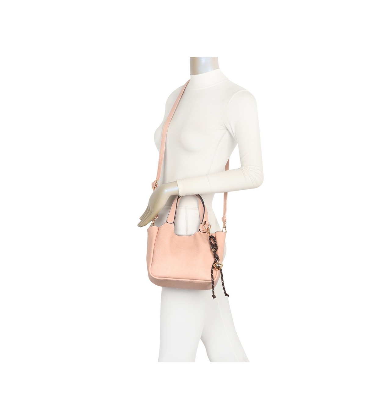 T11849 - Bolso bandolera con diseño de asa grande y adorno de bola dorada