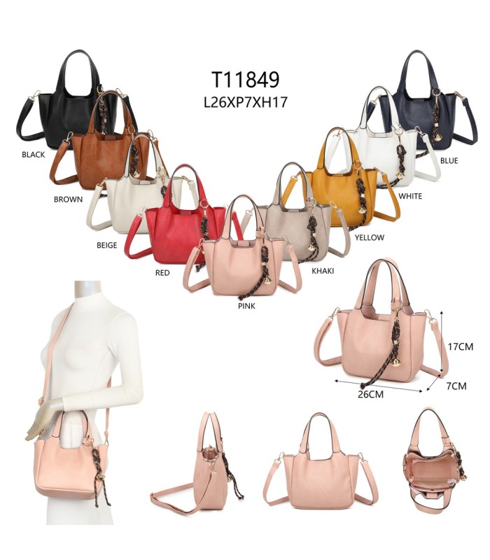 T11849 - Bolso bandolera con diseño de asa grande y adorno de bola dorada