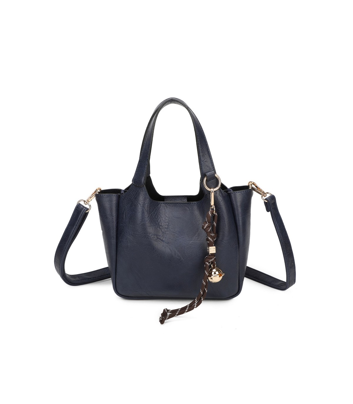 T11849 - Bolso bandolera con diseño de asa grande y adorno de bola dorada