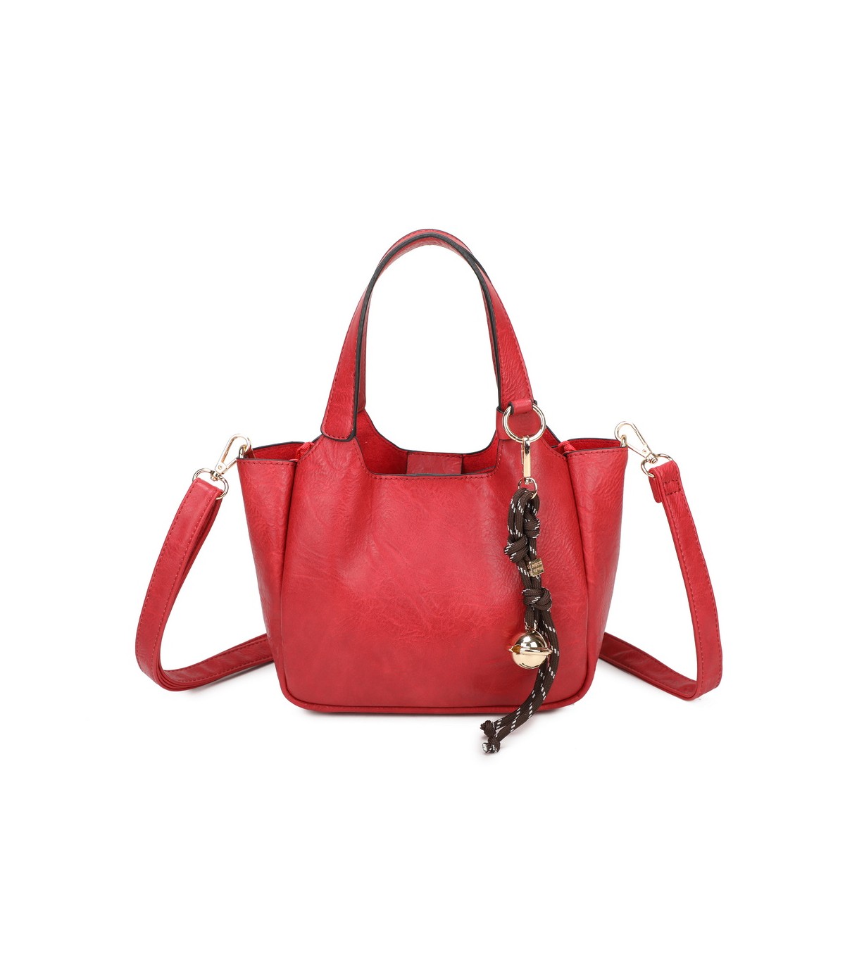 T11849 - Bolso bandolera con diseño de asa grande y adorno de bola dorada