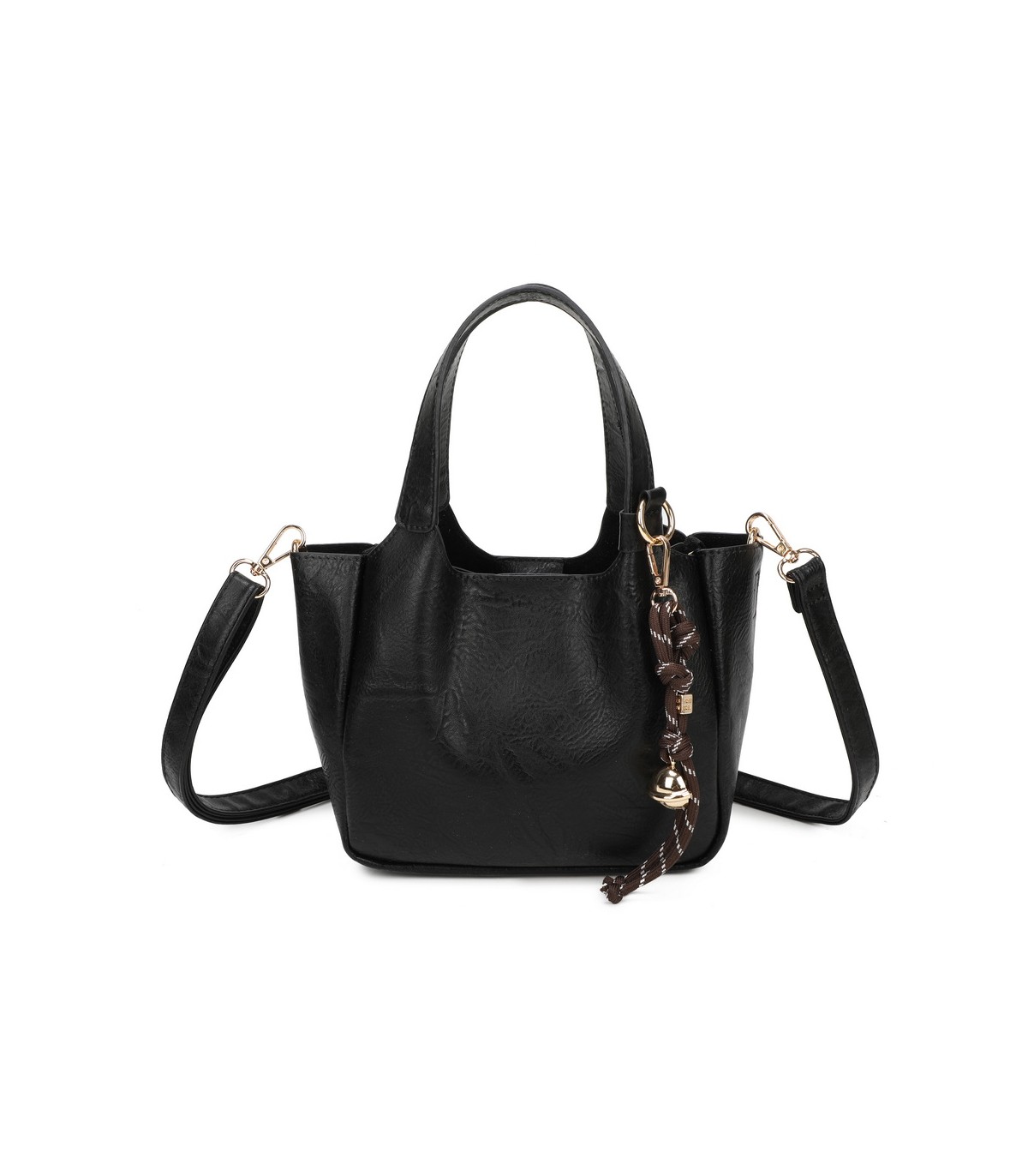 T11849 - Bolso bandolera con diseño de asa grande y adorno de bola dorada