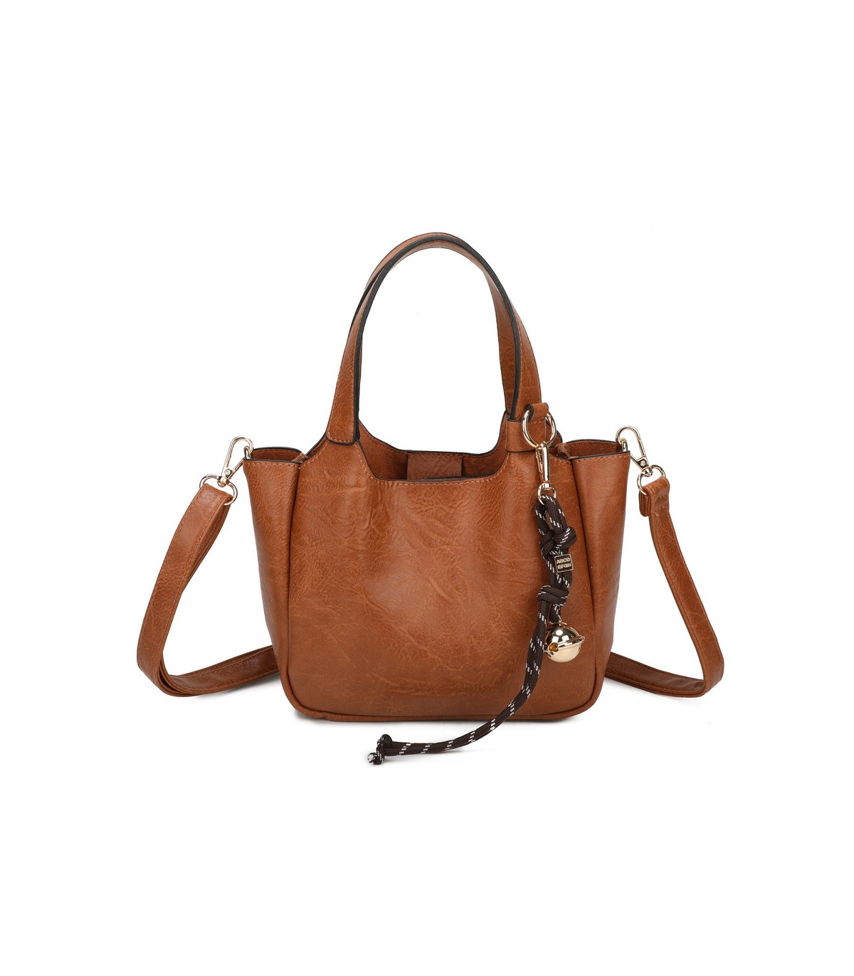 T11849 - Bolso bandolera con diseño de asa grande y adorno de bola dorada