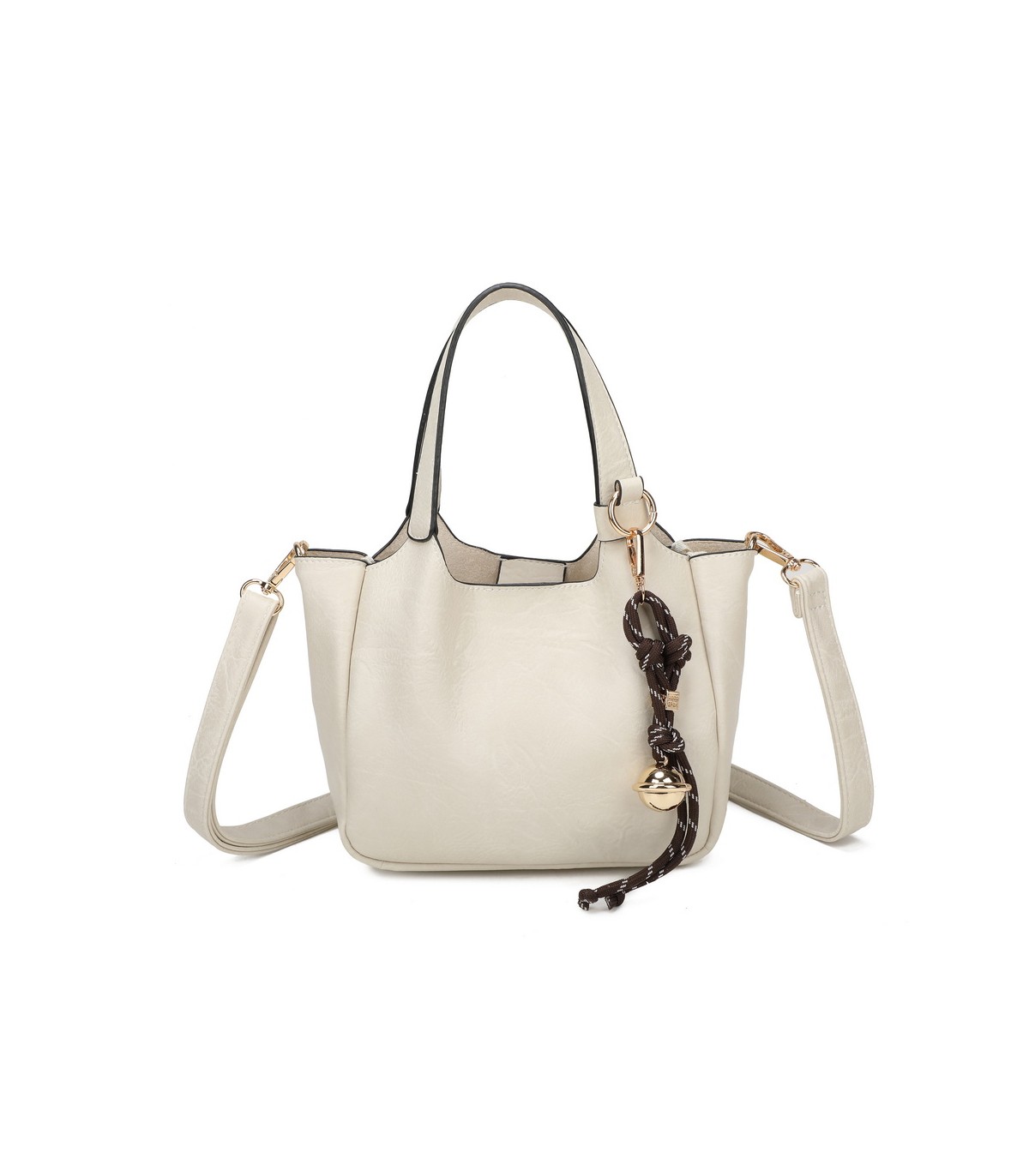 T11849 - Bolso bandolera con diseño de asa grande y adorno de bola dorada