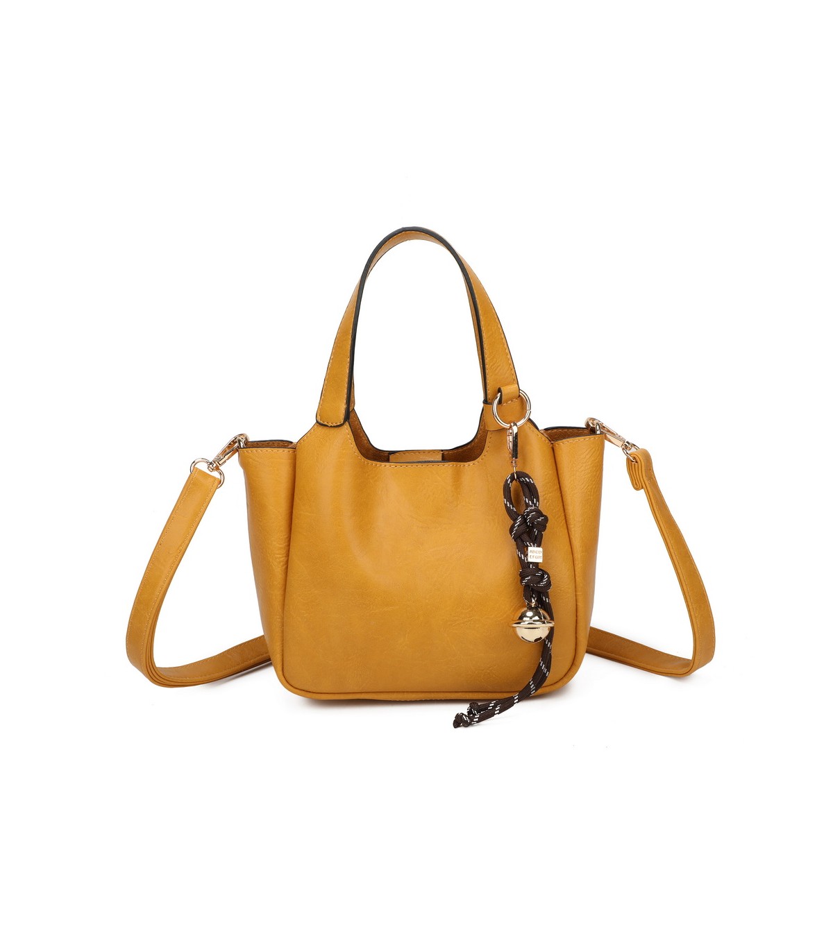 T11849 - Bolso bandolera con diseño de asa grande y adorno de bola dorada