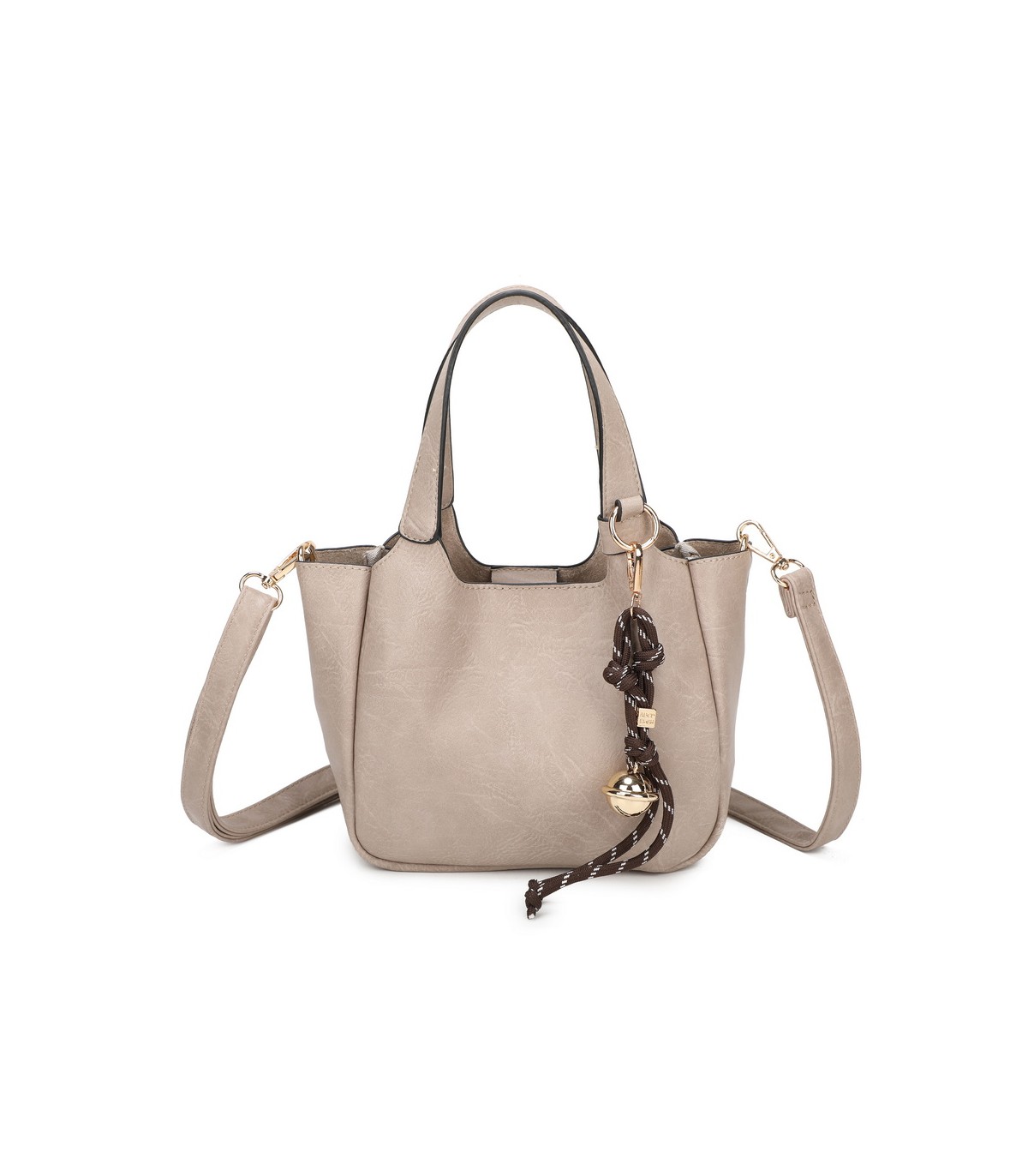 T11849 - Bolso bandolera con diseño de asa grande y adorno de bola dorada