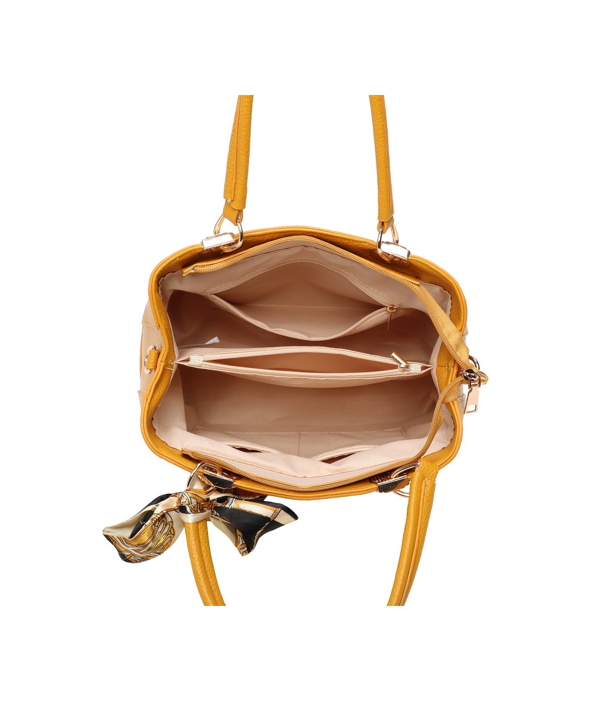 T11862 - Bolso con bandolera y pañuelo de decoración con bolsillo trasero exterior