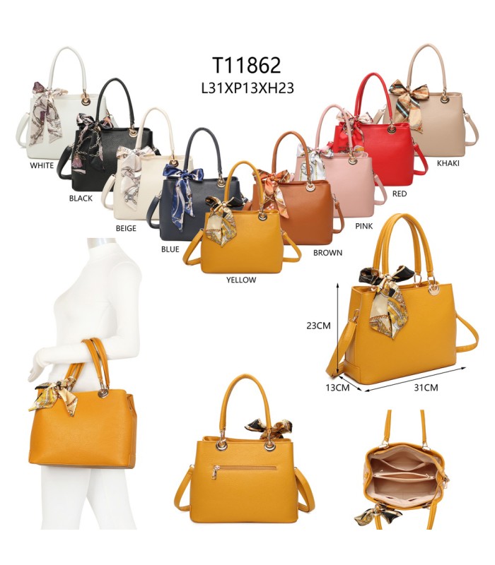 T11862 - Bolso con bandolera y pañuelo de decoración con bolsillo trasero exterior