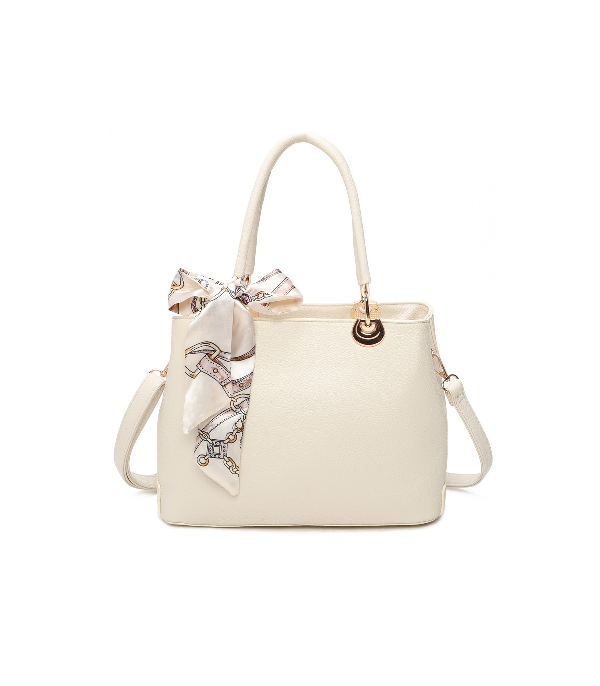 T11862 - Bolso con bandolera y pañuelo de decoración con bolsillo trasero exterior