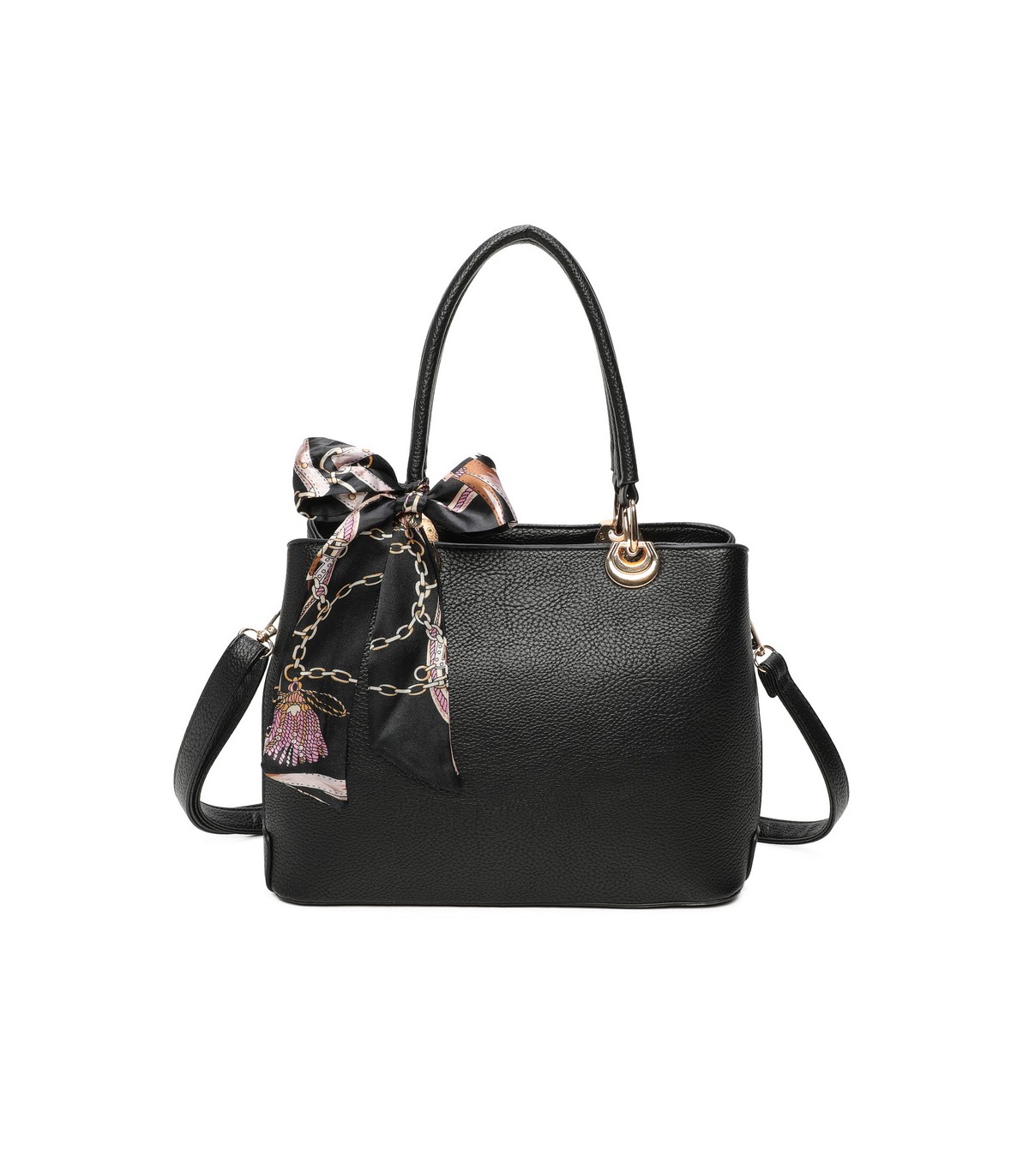 T11862 - Bolso con bandolera y pañuelo de decoración con bolsillo trasero exterior