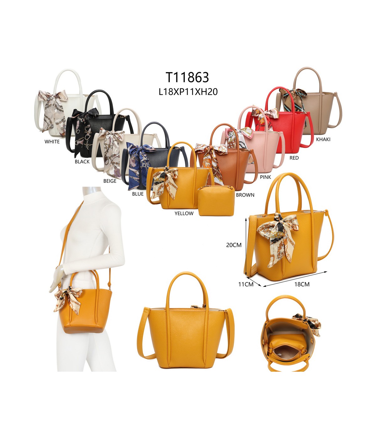 T11863 - Bolso con pañuelo y neceser compartimento amplio con bandolerea