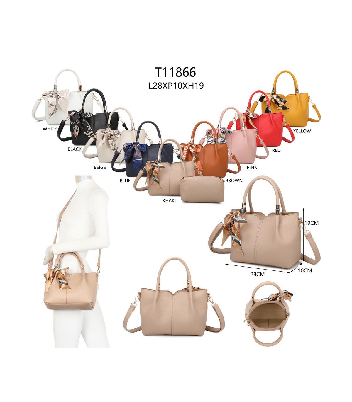 T11866 - Bolso rectangular amplio espacio con neceser a juego
