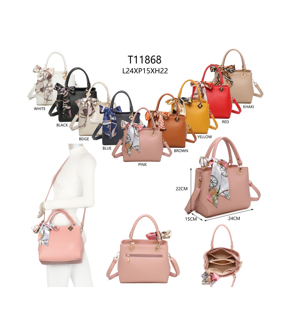 T11868 - Bolso bandolera cuadrado con pañuelo gran espacio interior
