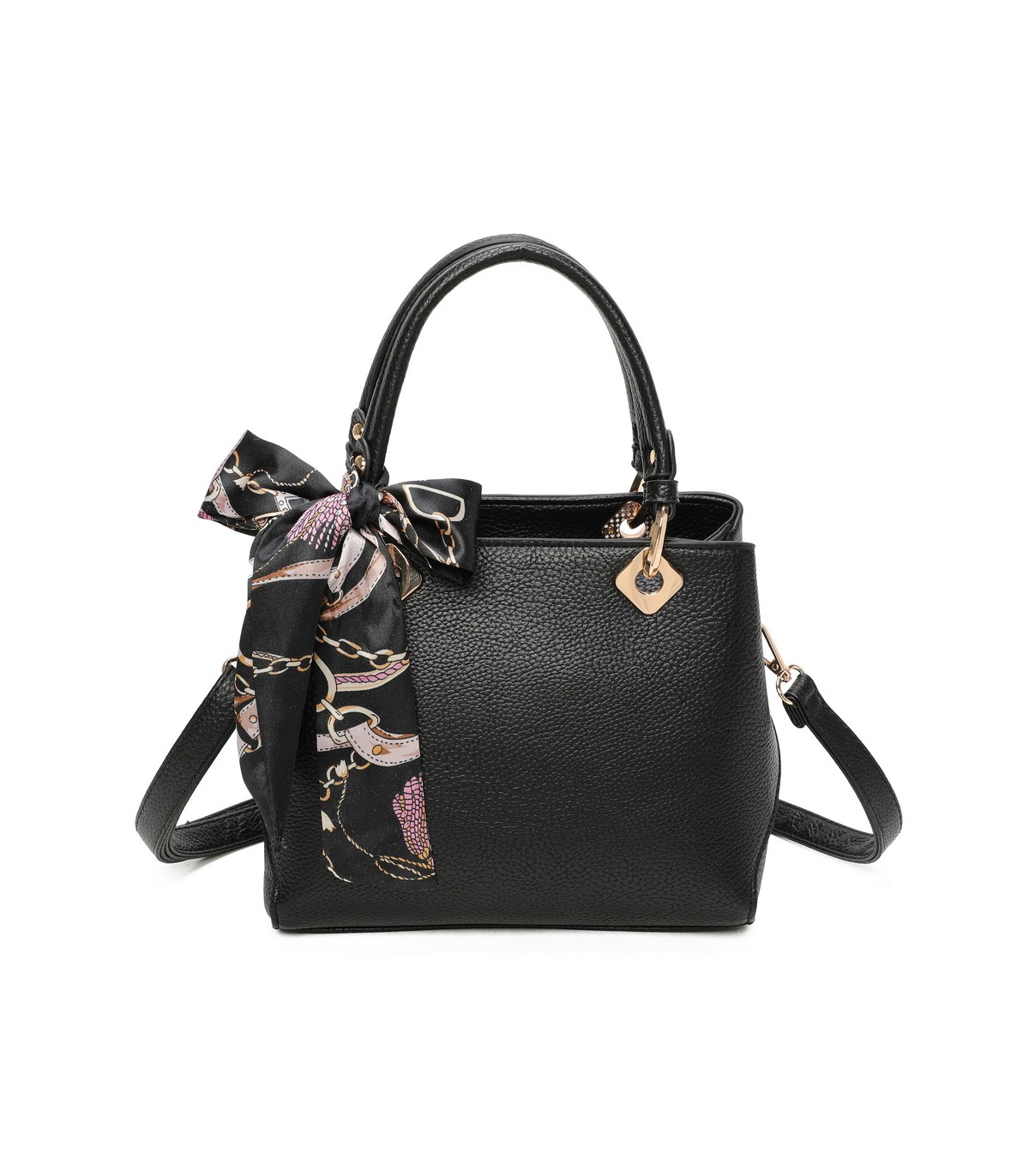T11868 - Bolso bandolera cuadrado con pañuelo gran espacio interior