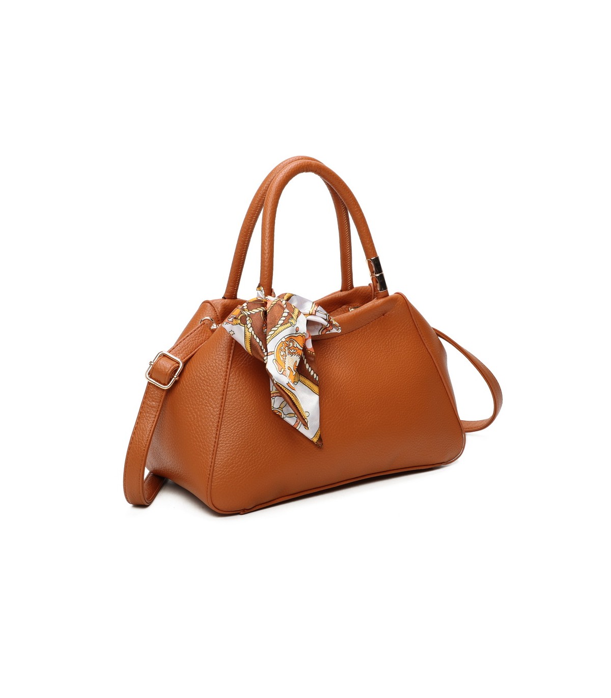 T11869 - Bolso con bolsillo externo trasero y bandolera tiene un pañuelo de colores
