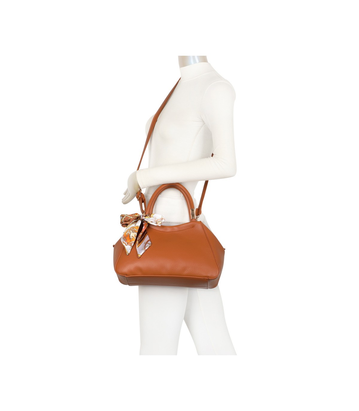 T11869 - Bolso con bolsillo externo trasero y bandolera tiene un pañuelo de colores
